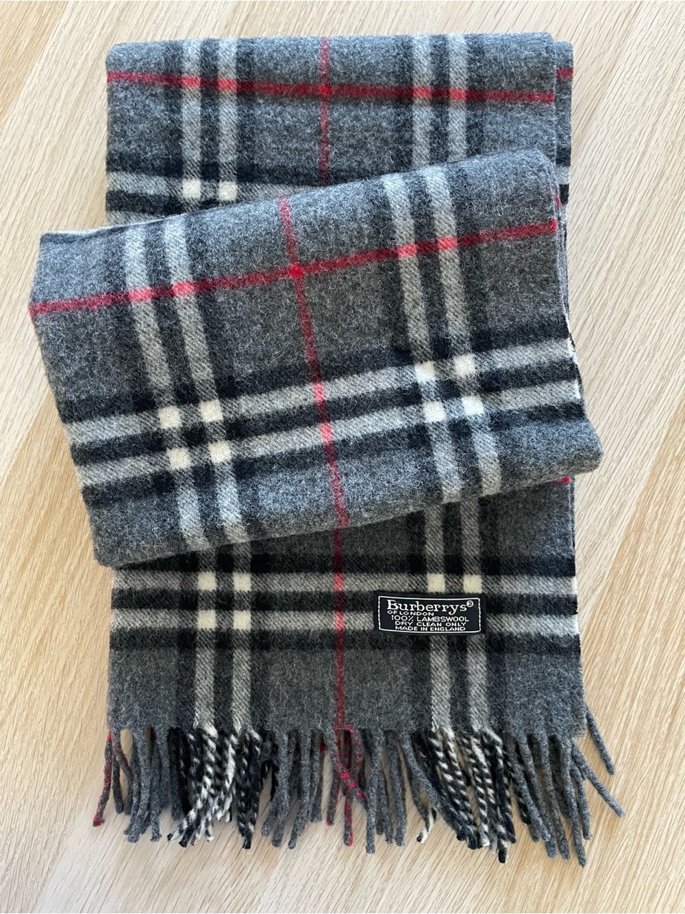 VTG Burberry Gray Nova Check Lambswool Scarf England-Flaw